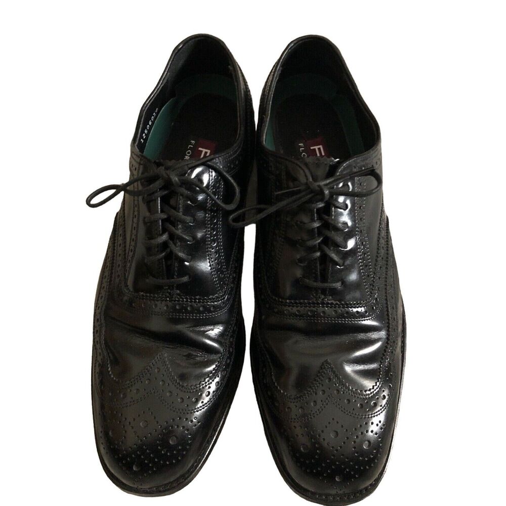 Florsheim - FLS - Black Leather Wingtip Brogue Oxfords (70018) - Mens US 10 D